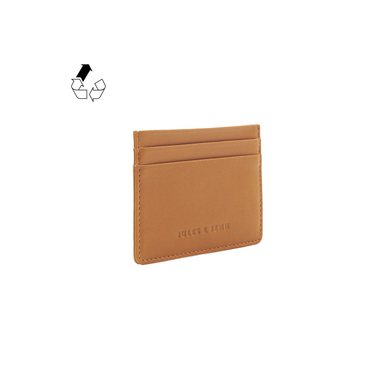 vue debout Porte-carte cuir upcyclé camel jules & jenn