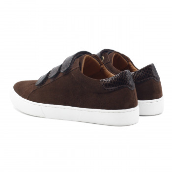 vue arrière baskets a scratch cuir daim marron chocolat jules & jenn