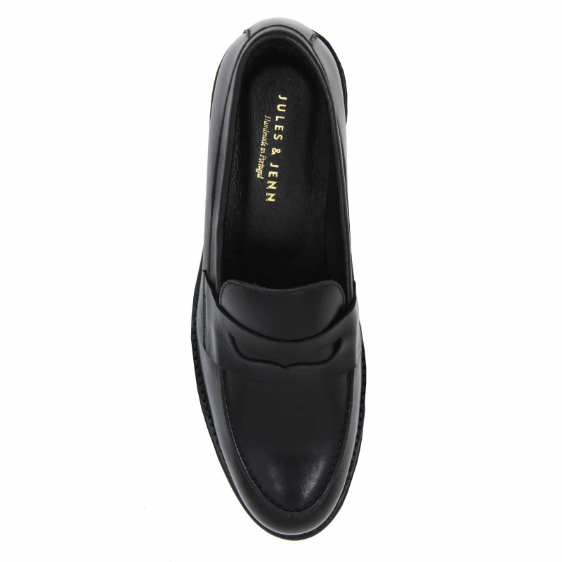 vue dessus mocassins femme cuir noir jules & jenn