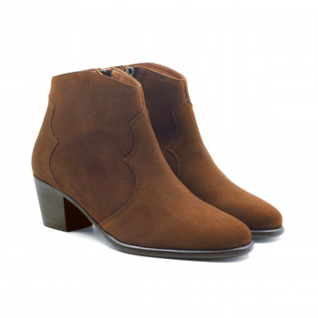 vue face bottines cowboy cuir daim camel jules jenn