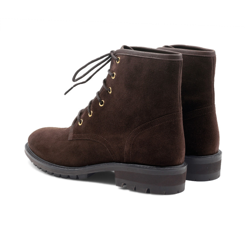 vue arrière bottines plates à lacets cuir daim marron jules & jenn