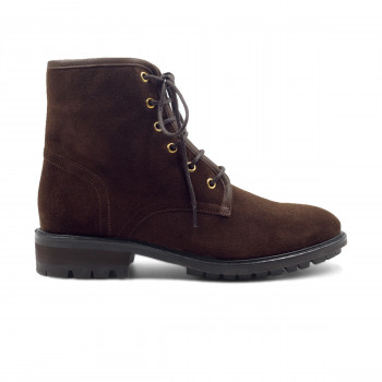 vue extérieur bottines plates à lacets cuir daim marron jules & jenn