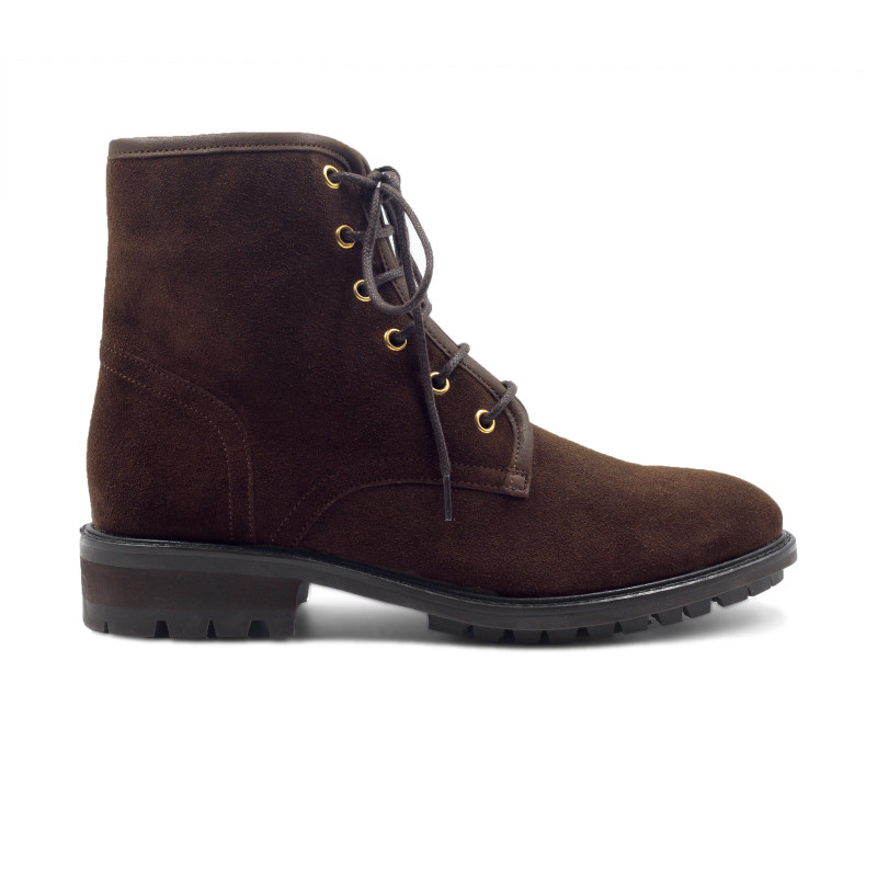 vue extérieur bottines plates à lacets cuir daim marron jules & jenn
