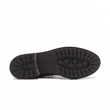 vue dessous bottines plates à lacets cuir daim marron jules & jenn