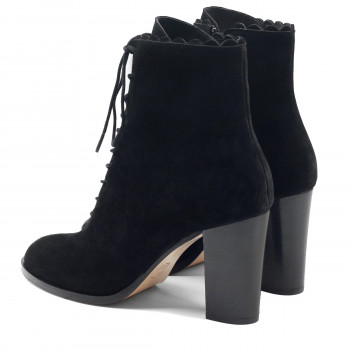 vue arriere bottines talon a lacets cuir daim noir jules & jenn