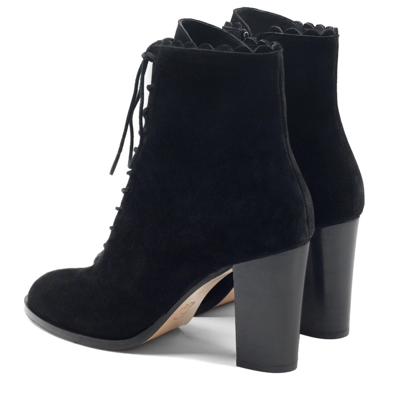 vue arriere bottines talon a lacets cuir daim noir jules & jenn