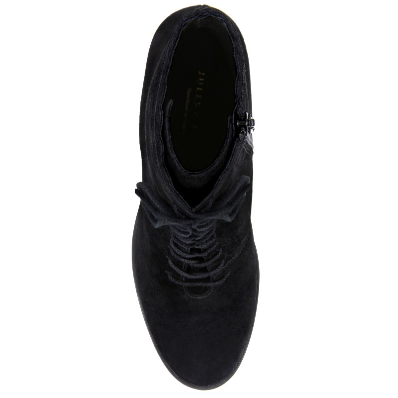 vue dessus bottines talon a lacets cuir daim noir jules & jenn