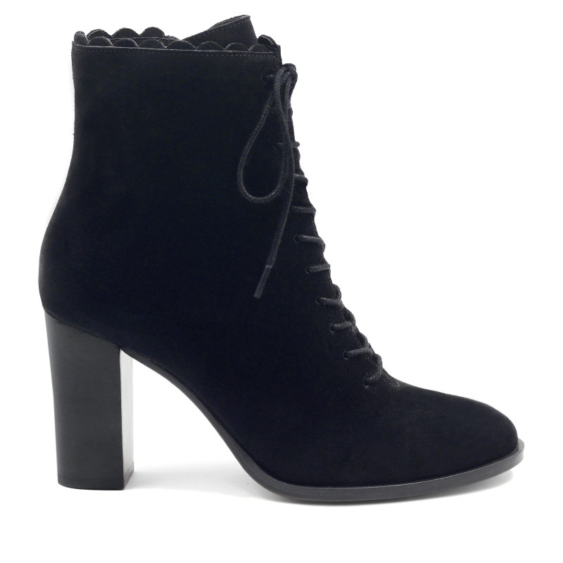 vue exterieur bottines talon a lacets cuir daim noir jules & jenn
