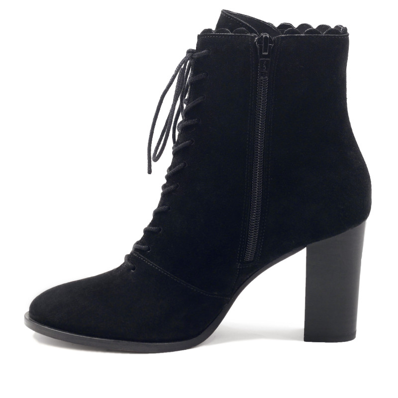 vue interieur bottines talon a lacets cuir daim noir jules & jenn