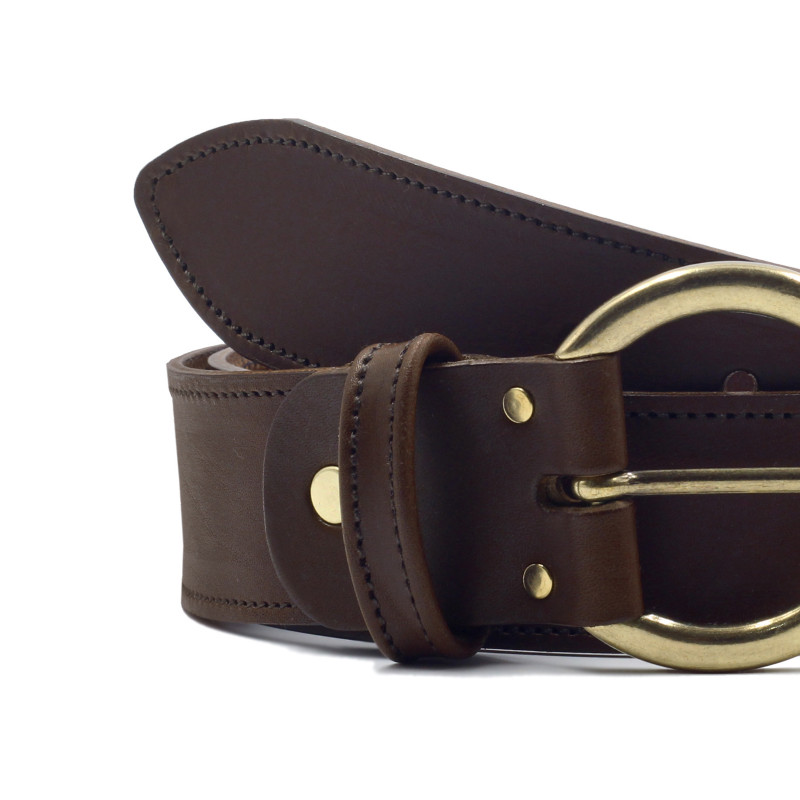 gros plan ceinture bohème cuir marron jules & jenn