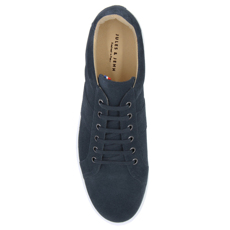 vue dessus baskets made in france cuir daim bleu JULES & JENN