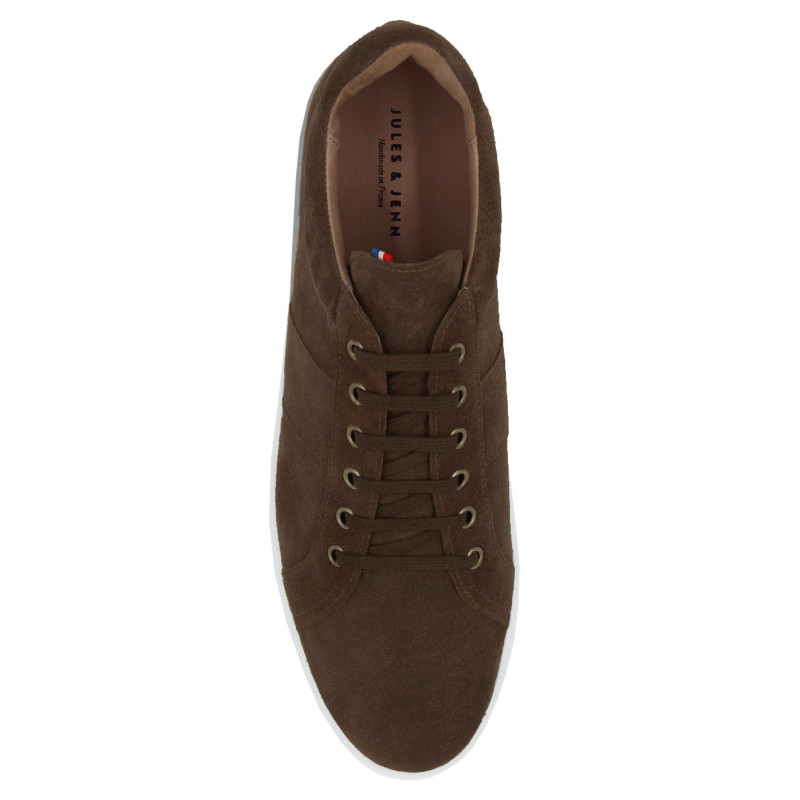 vue dessus baskets made in france cuir daim marron JULES & JENN