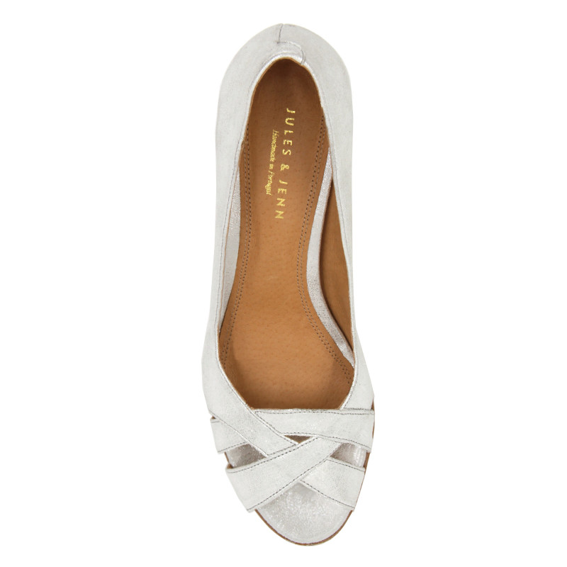 vue dessus escarpins bout ouvert cuir argente metallise jules & jenn