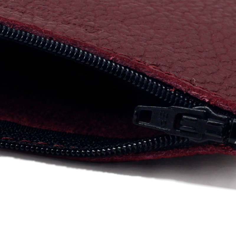 vue intérieure pochette cuir grainé upcyclé bordeaux petit modèle jules & jenn