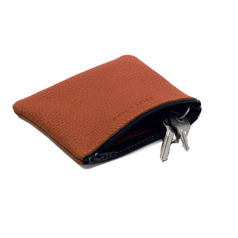vue dessus pochette cuir grainé upcyclé brique petit modèle jules & jenn