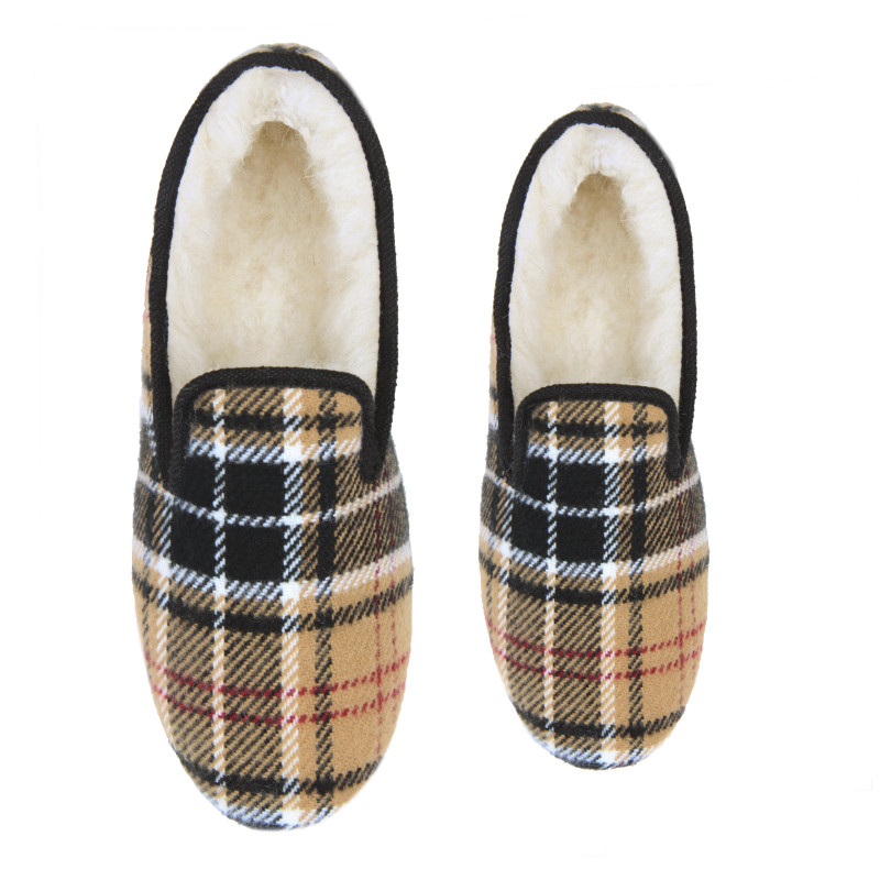 vue dessus charentaises ecossais beige jules & jenn