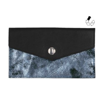 pochette enveloppe cuir upcyclé noir & gris JULES & JENN
