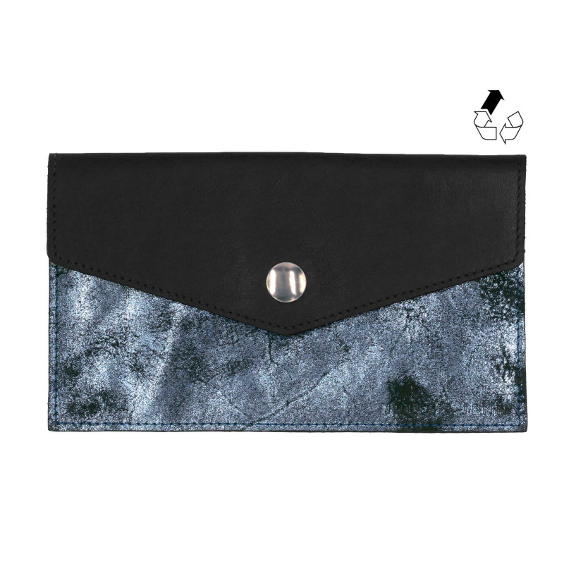 pochette enveloppe cuir upcyclé noir & gris JULES & JENN