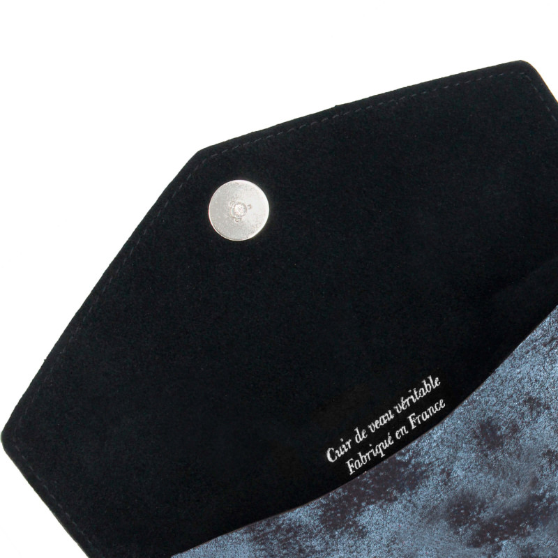vue interieure pochette enveloppe cuir upcyclé noir & gris JULES & JENN