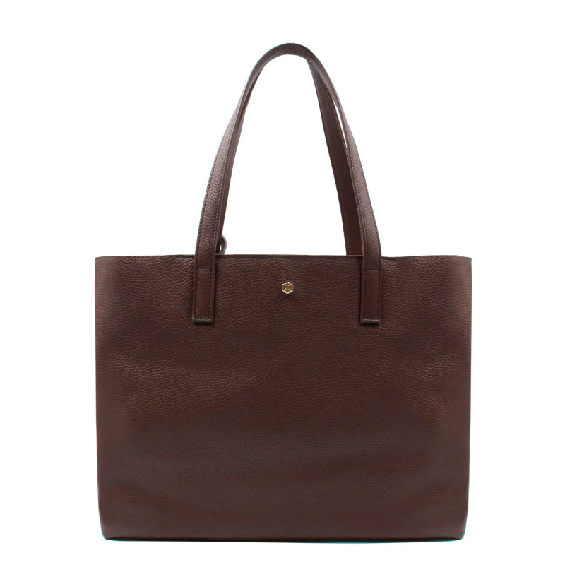 vue face sac cabas cuir souple grainé marron JULES & JENN