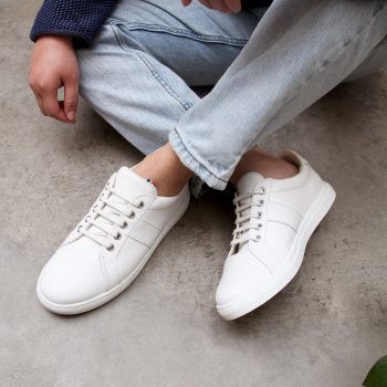 vue portee baskets made in france cuir graine blanc jules & jenn
