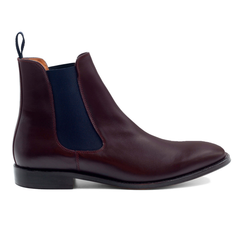 vue extérieur chelsea boots cuir bordeaux et bleu JULES & JENN