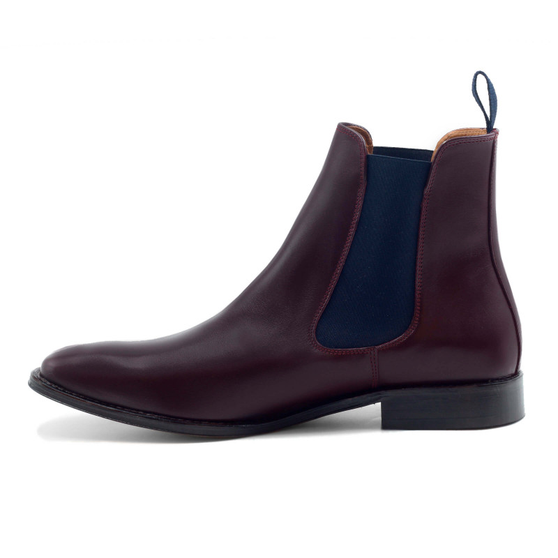 vue intérieur chelsea boots cuir bordeaux et bleu JULES & JENN