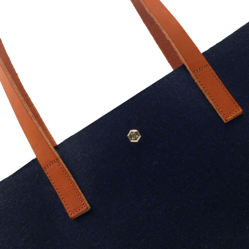 gros plan sac cabas drap de laine bleu JULES & JENN