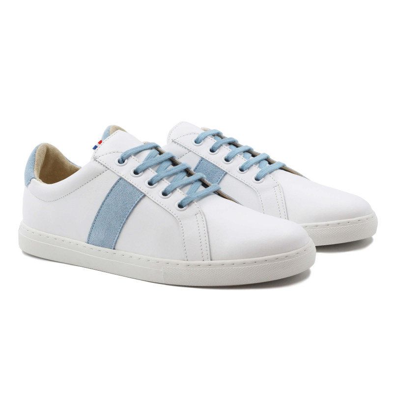 baskets made in france cuir blanc bleu clair jules & jenn