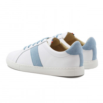 vue arriere baskets made in france cuir blanc bleu clair jules & jenn