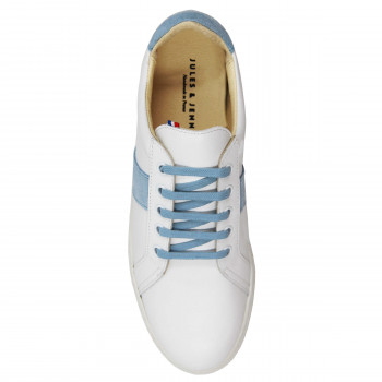 vue dessus baskets made in france cuir blanc bleu clair jules & jenn