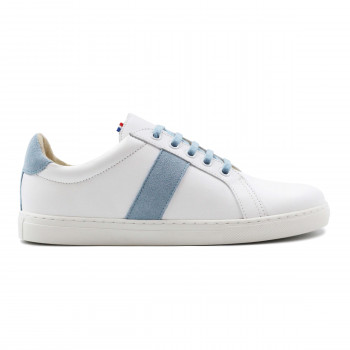 vue exterieur baskets made in france cuir blanc bleu clair jules & jenn