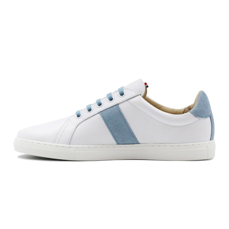 vue interieur baskets made in france cuir blanc bleu clair jules & jenn