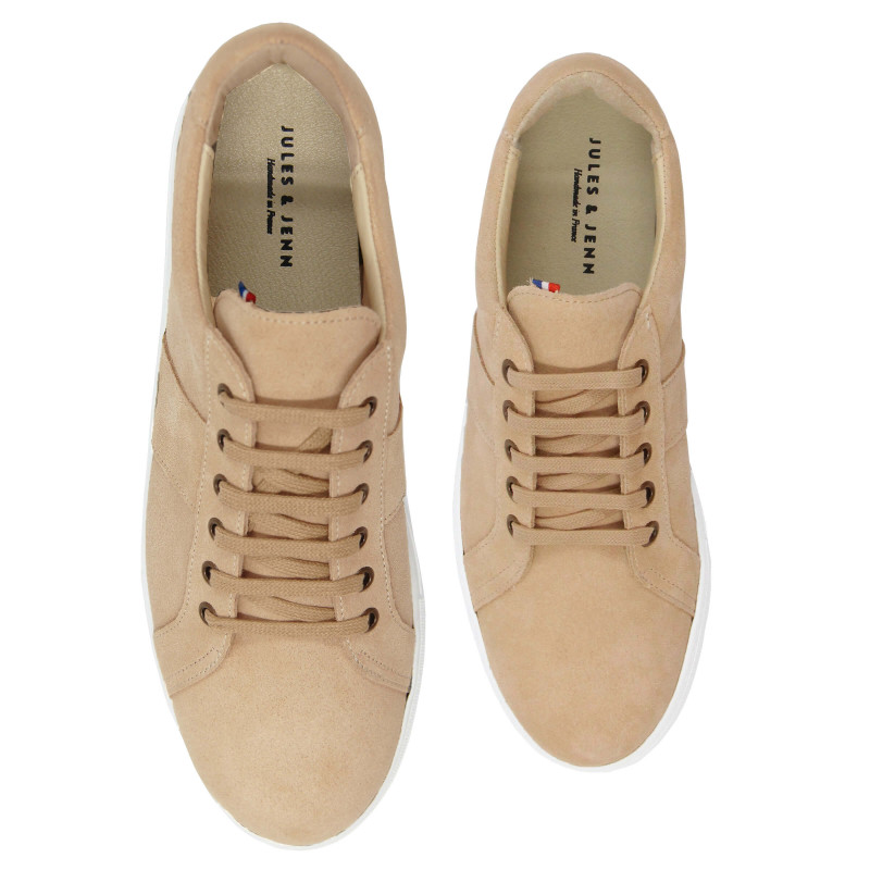vue dessus baskets made in France cuir daim beige jules & jenn