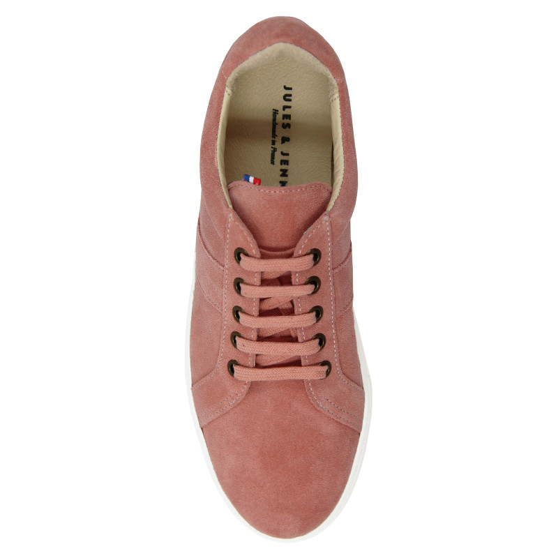 vue dessus baskets made in France cuir daim rose jules & jenn