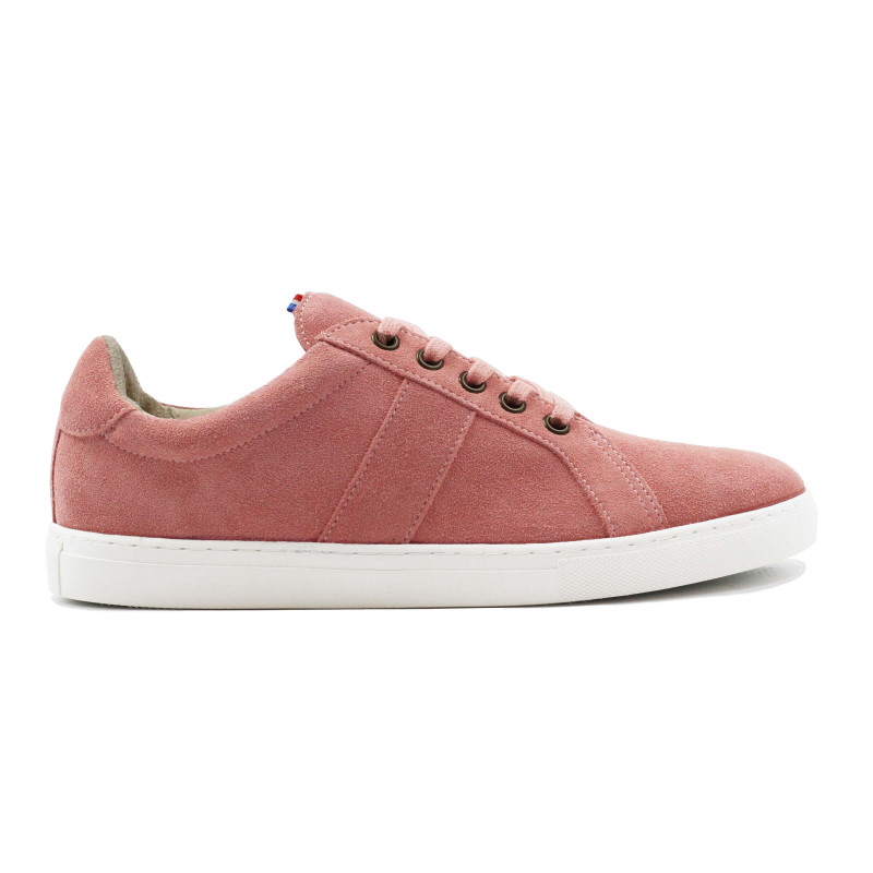 vue exterieur baskets made in France cuir daim rose jules & jenn