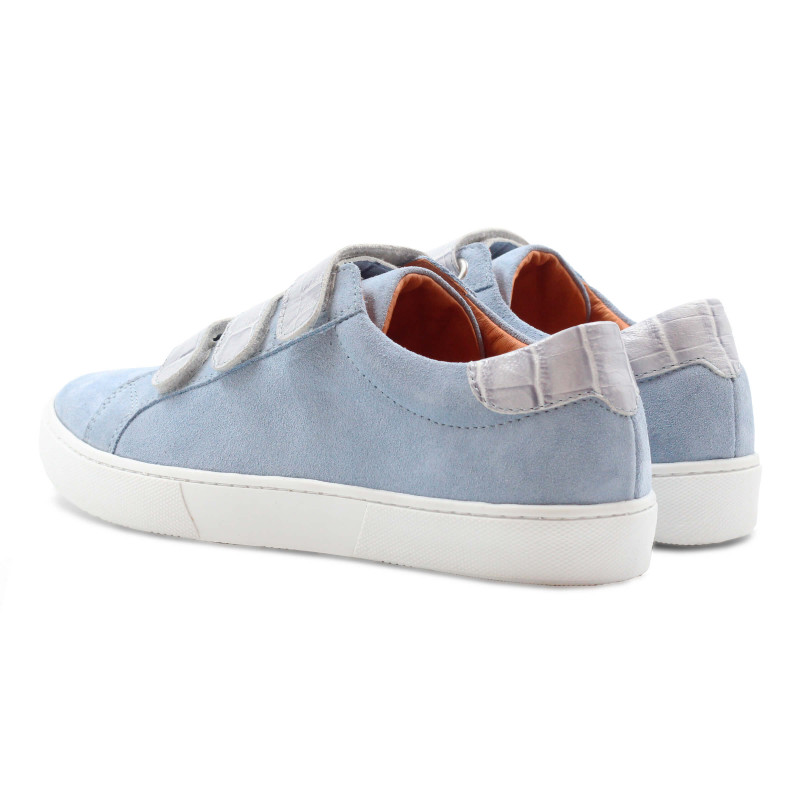 vue arrière baskets à scratch cuir daim bleu clair JULES & JENN