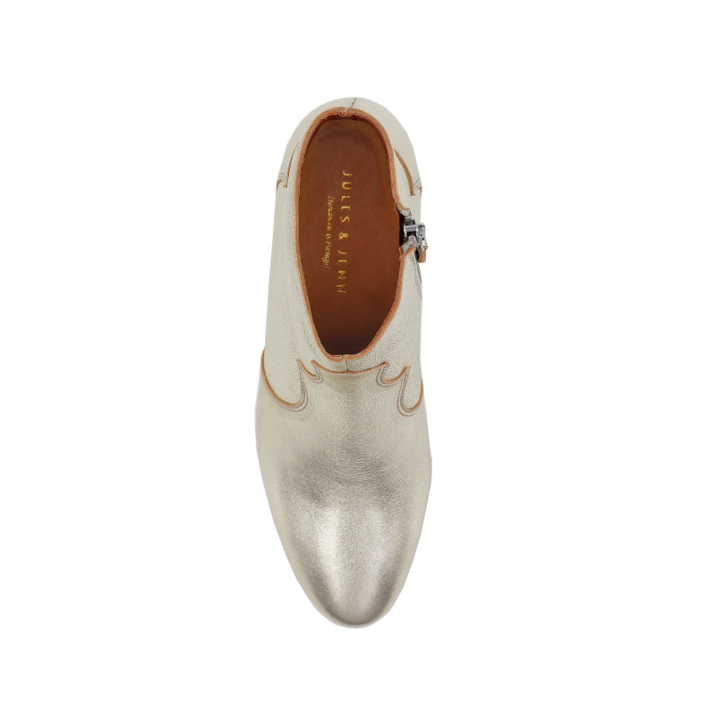 vue dessus bottines cowboy cuir metallisé doré jules & jenn