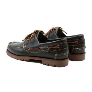 vue arrière chaussures bateau crampons cuir vert JULES & JENN
