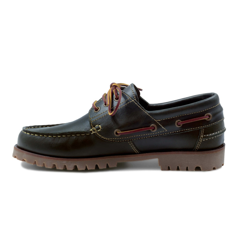 vue intérieur chaussures bateau crampons cuir vert JULES & JENN