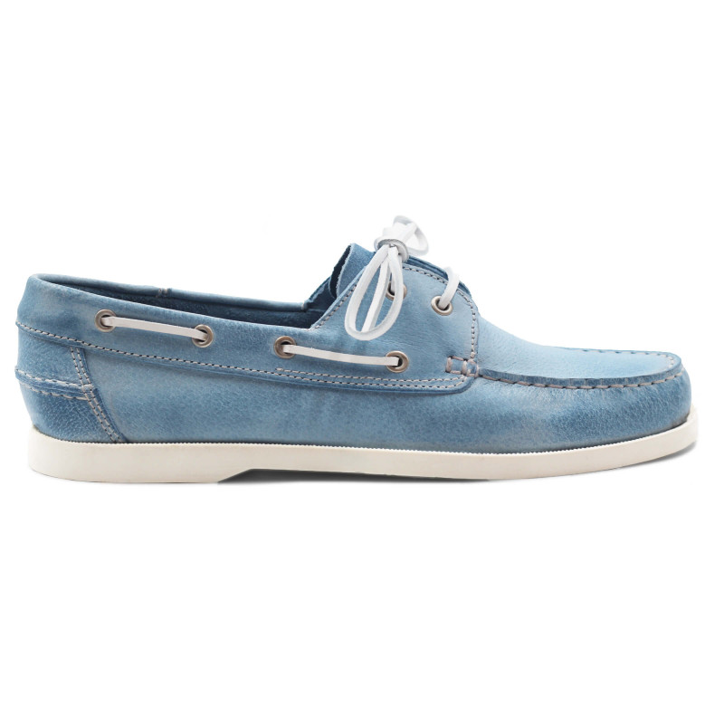 vue extérieur chaussure bateau cuir bleu clair JULES & JENN