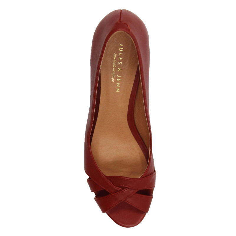 vue dessus escarpins bout ouvert cuir brique jules & jenn