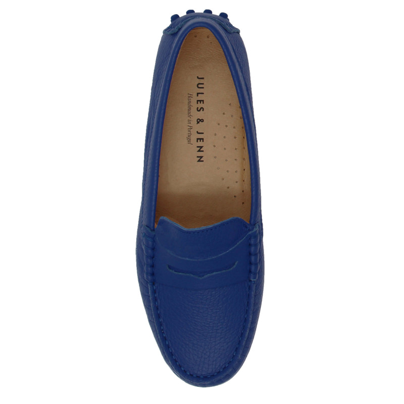 vue dessus mocassins femme cuir graine bleu royal jules & jenn