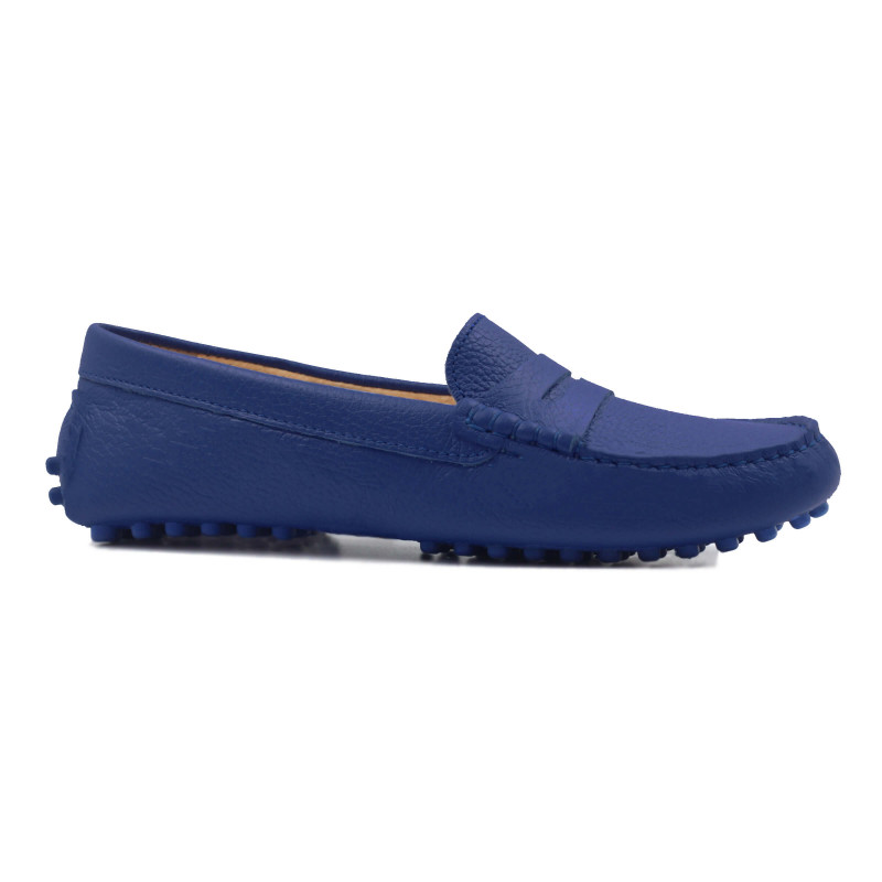 vue exterieur mocassins femme cuir graine bleu royal jules & jenn