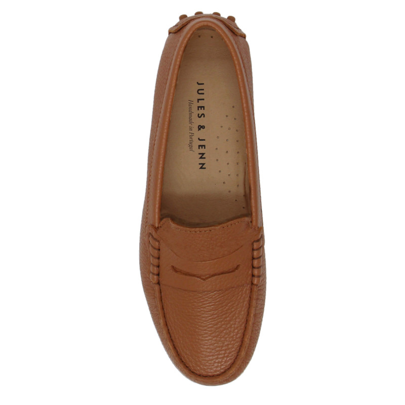 vue dessus mocassins femme cuir graine camel jules & jenn