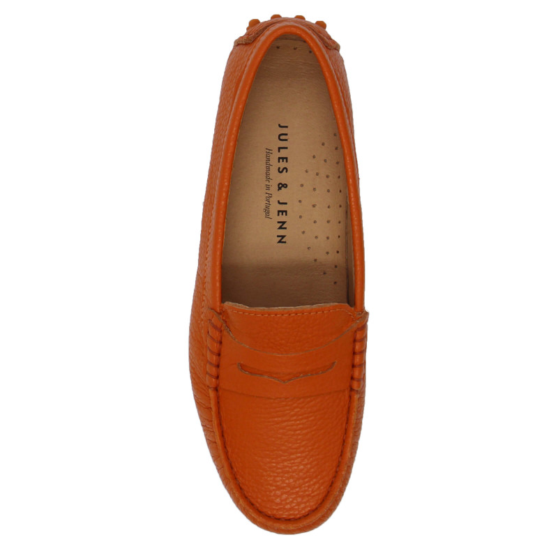 vue dessus mocassins femme cuir graine orange jules & jenn