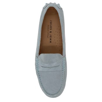 vue dessus mocassins femme cuir daim bleu clair jules & jenn