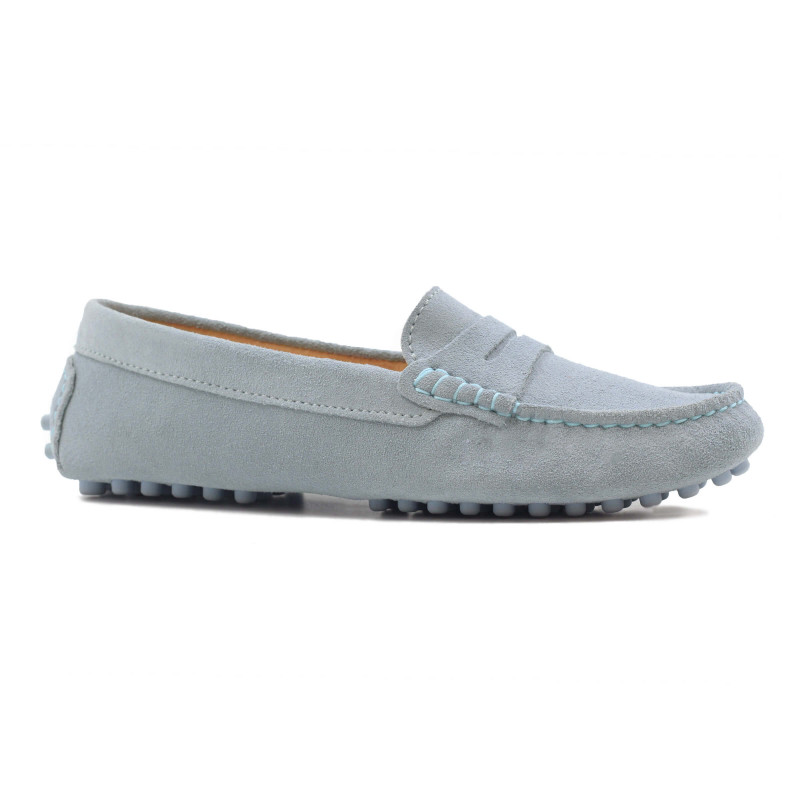 vue exterieur mocassins femme cuir daim bleu clair jules & jenn