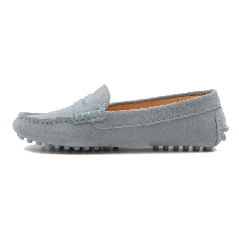 vue interieur mocassins femme cuir daim bleu clair jules & jenn