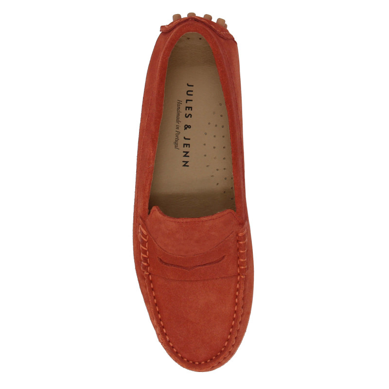 vue dessus mocassins femme cuir daim brique jules & jenn